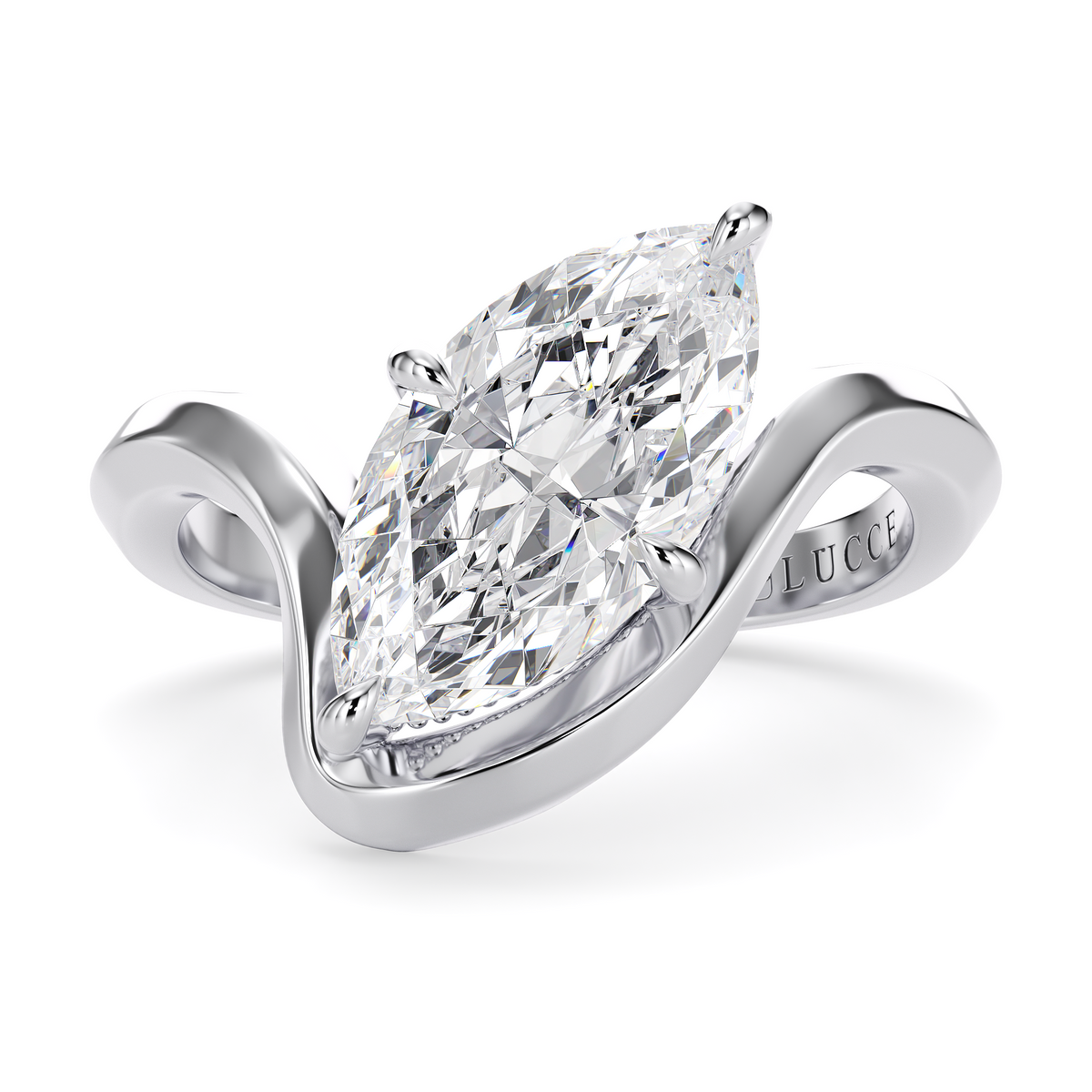 Load image into Gallery viewer, LUCCE Marquise Diamond Flowing Knife Edge Solitaire in Low Setting Engagement Statement Ring in Gold or Platinum 
