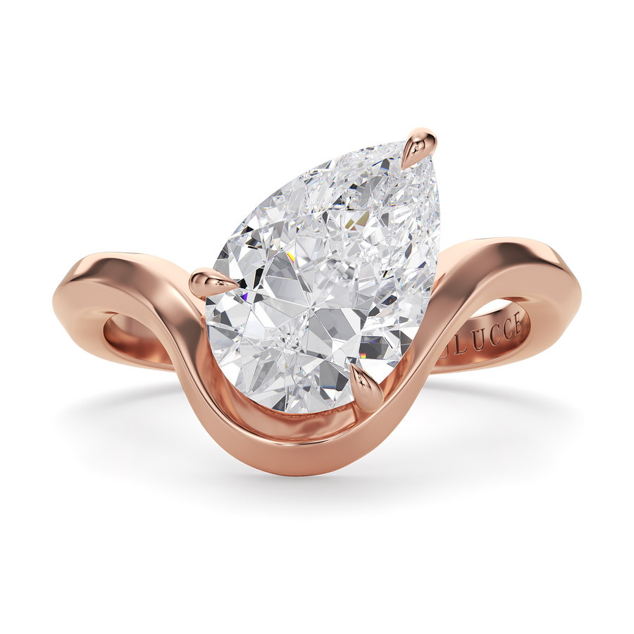 Load image into Gallery viewer, LUCCE Pear Diamond Flowing Knife Edge Solitaire in Low Setting Engagement Statement Ring in Gold or Platinum 
