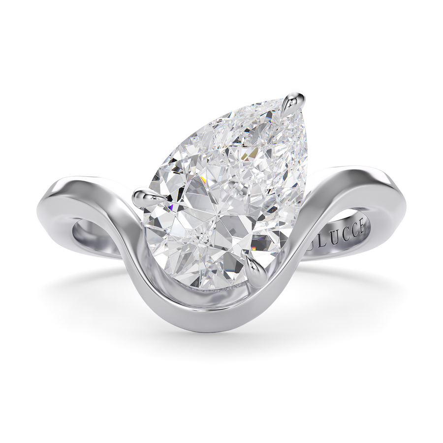 Load image into Gallery viewer, LUCCE Pear Diamond Flowing Knife Edge Solitaire in Low Setting Engagement Statement Ring in Gold or Platinum 
