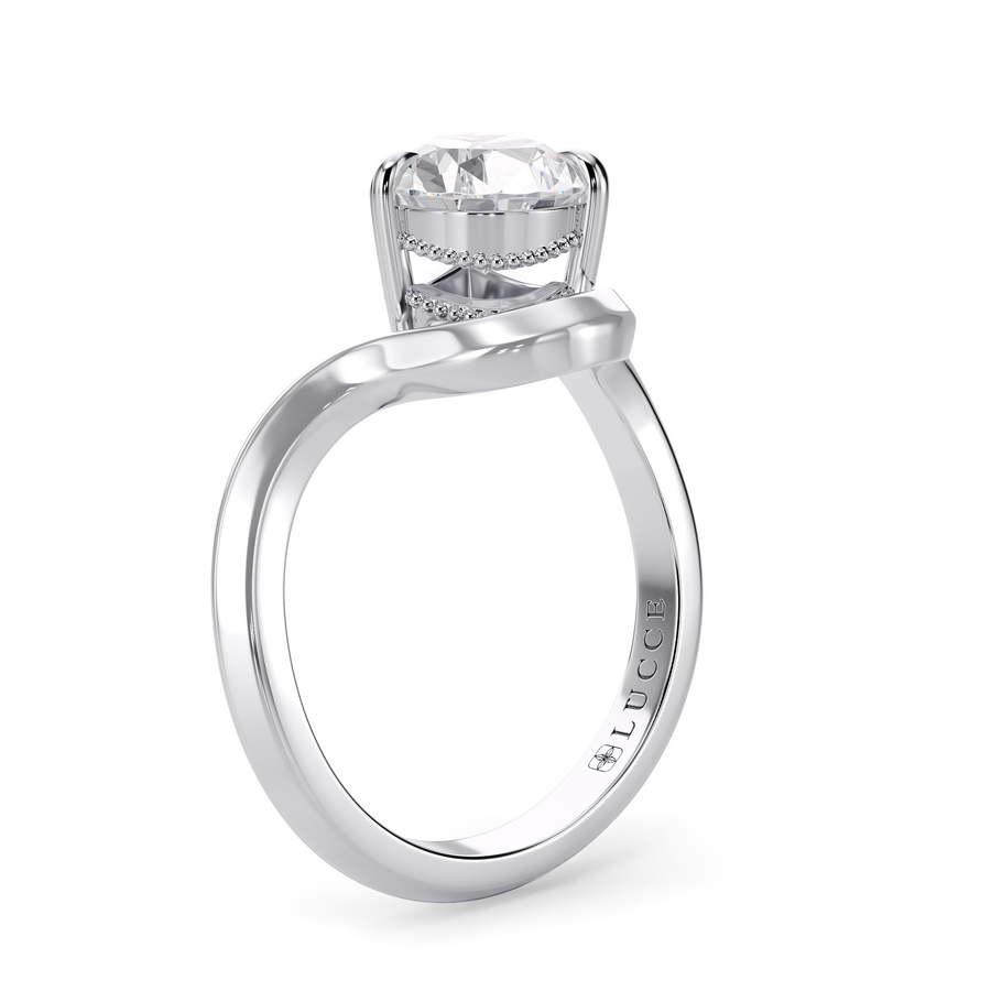 Load image into Gallery viewer, LUCCE Pear Diamond Flowing Knife Edge Solitaire in Low Setting Engagement Statement Ring in Gold or Platinum 
