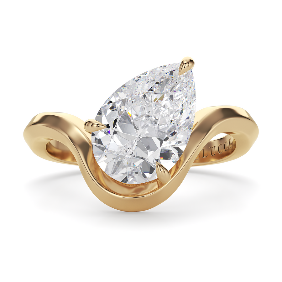 Load image into Gallery viewer, LUCCE Pear Diamond Flowing Knife Edge Solitaire in Low Setting Engagement Statement Ring in Gold or Platinum 
