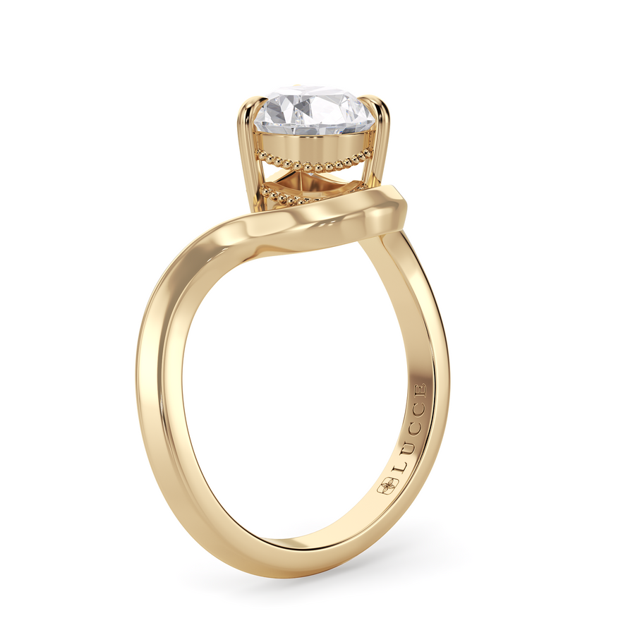 Load image into Gallery viewer, LUCCE Pear Diamond Flowing Knife Edge Solitaire in Low Setting Engagement Statement Ring in Gold or Platinum 
