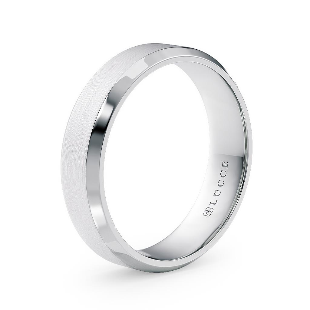 Load image into Gallery viewer, LUCCE Simple Bevel Edged Unisex Wedding Ring with Brushed and Polished Finish in Gold or Platinum
