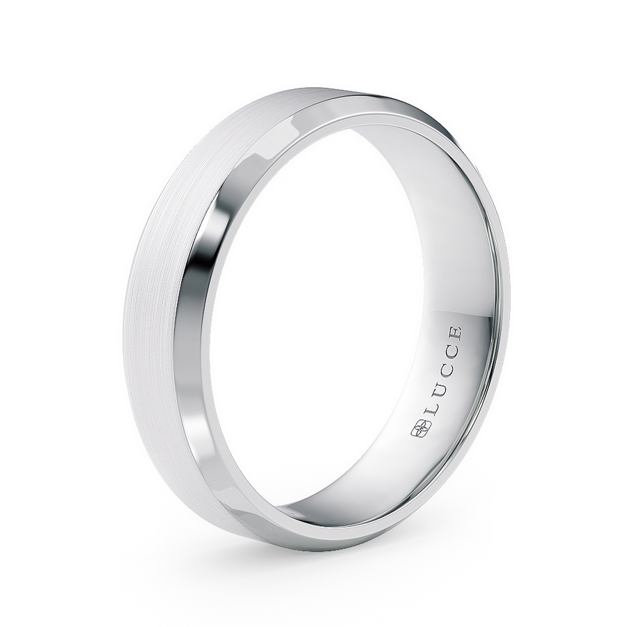Load image into Gallery viewer, LUCCE Simple Bevel Edged Unisex Wedding Ring with Brushed and Polished Finish in Gold or Platinum
