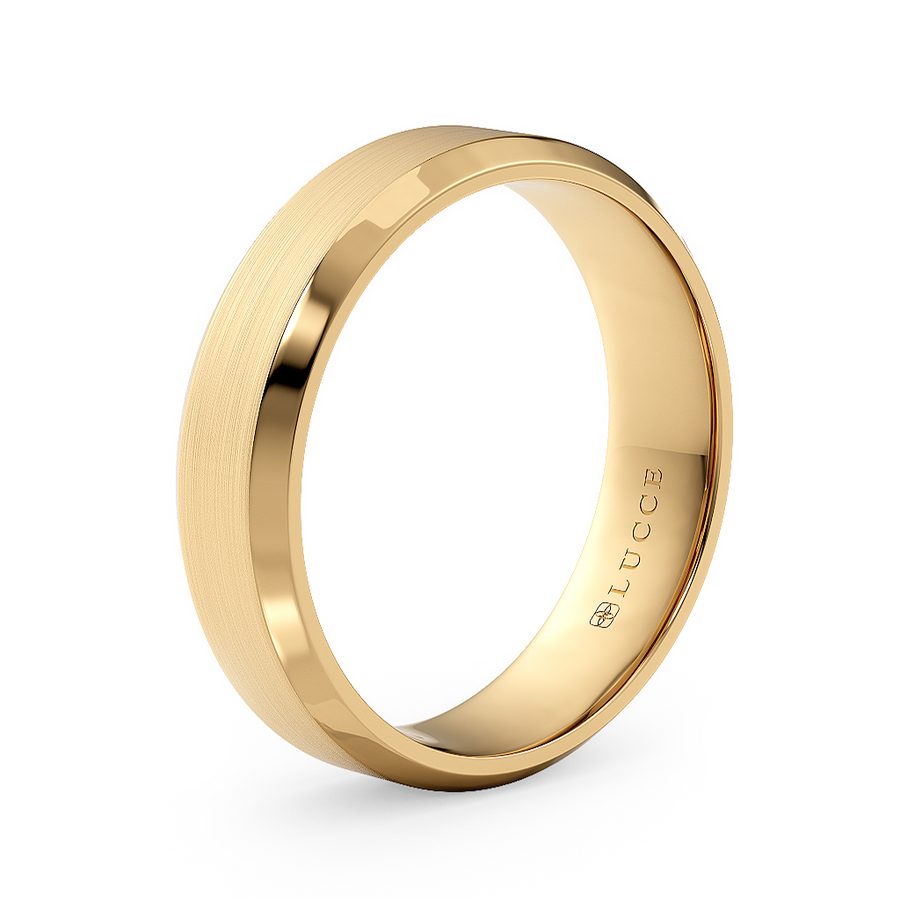 Load image into Gallery viewer, LUCCE Simple Bevel Edged Unisex Wedding Ring with Brushed and Polished Finish in Gold or Platinum
