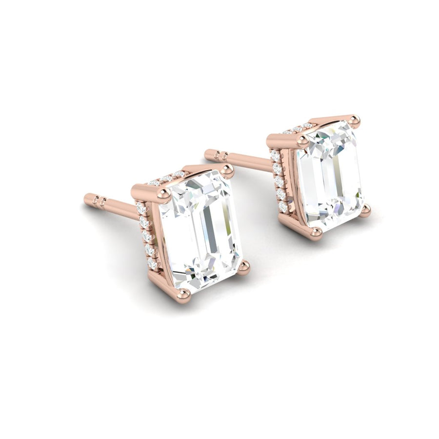 Load image into Gallery viewer, Emerald cut Diamond Earrings with Hidden Halo Philippines
