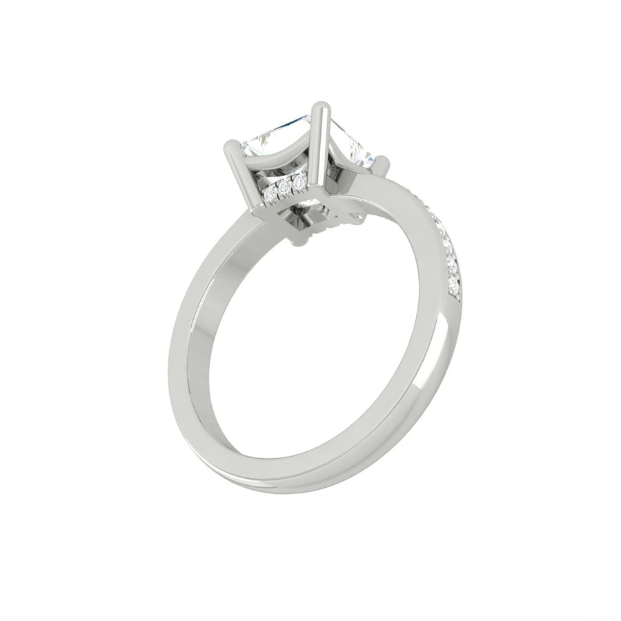 Load image into Gallery viewer, LUCCE Low setting with Bead Bright Channel Pavé Diamond and Gemstone Engagement Ring with Cushion Center Stone in Gold or Platinum
