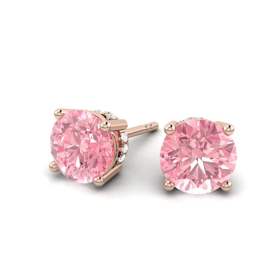 Load image into Gallery viewer, LUCCE KAELA™ Rosé Round Earrings Lab Diamond 0.66ctw (0.60ctw Fancy Pink VS1 Id IGI) 18K Rose Gold
