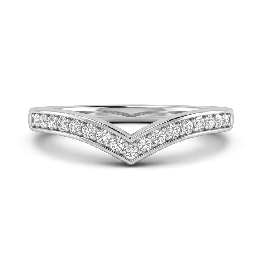 Load image into Gallery viewer, Half Eternity Chevron Pavé Round Diamond Wedding Ring in Gold or Platinum
