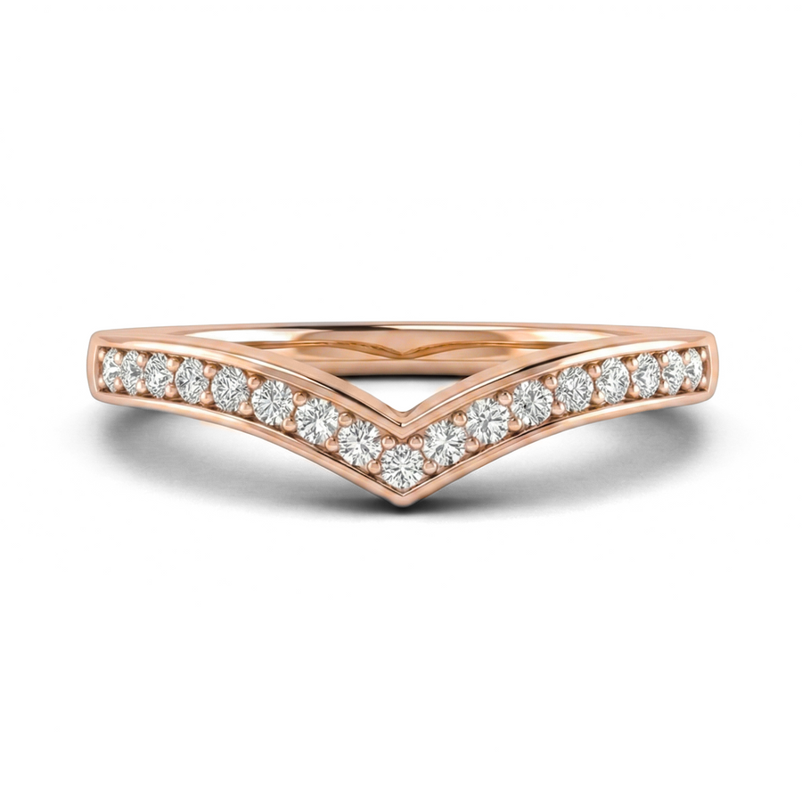 Load image into Gallery viewer, Half Eternity Chevron Pavé Round Diamond Wedding Ring in Gold or Platinum
