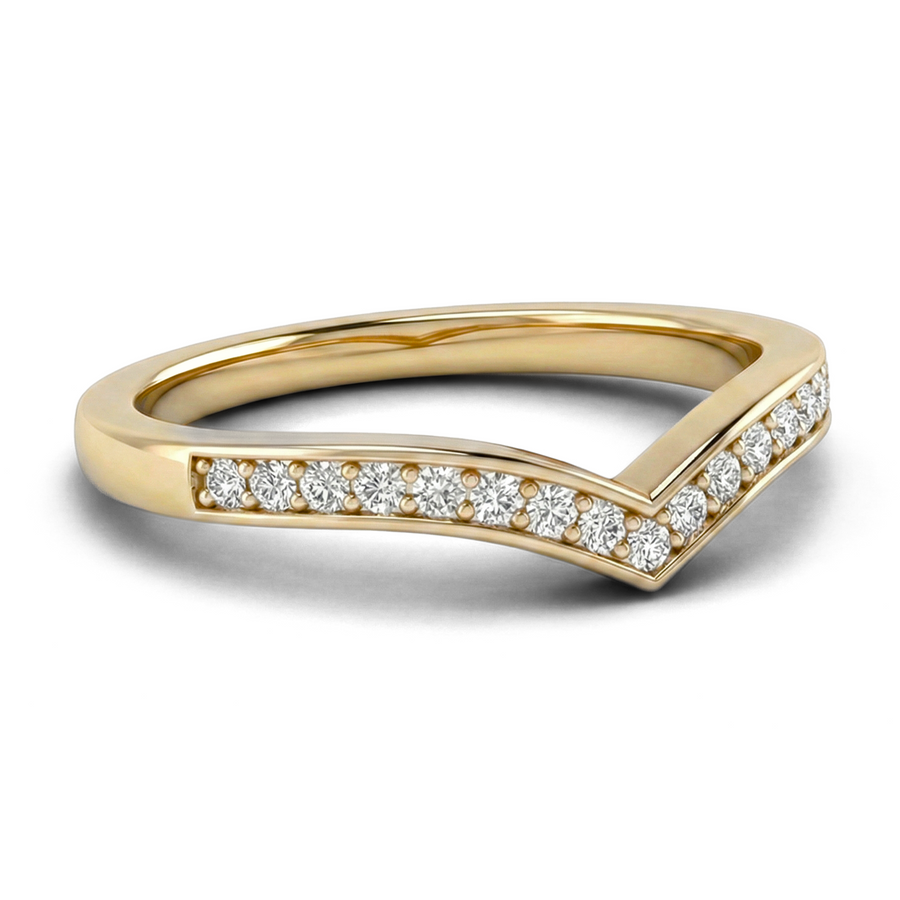 Load image into Gallery viewer, Half Eternity Chevron Pavé Round Diamond Wedding Ring in Gold or Platinum
