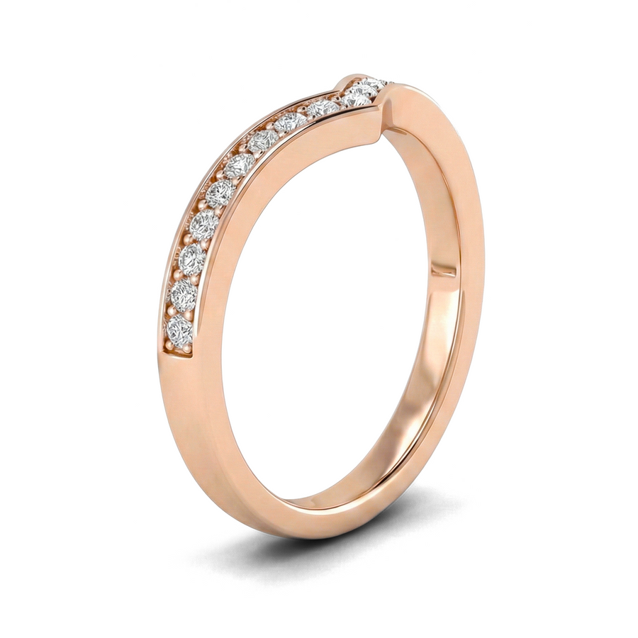 Load image into Gallery viewer, Half Eternity Chevron Pavé Round Diamond Wedding Ring in Gold or Platinum
