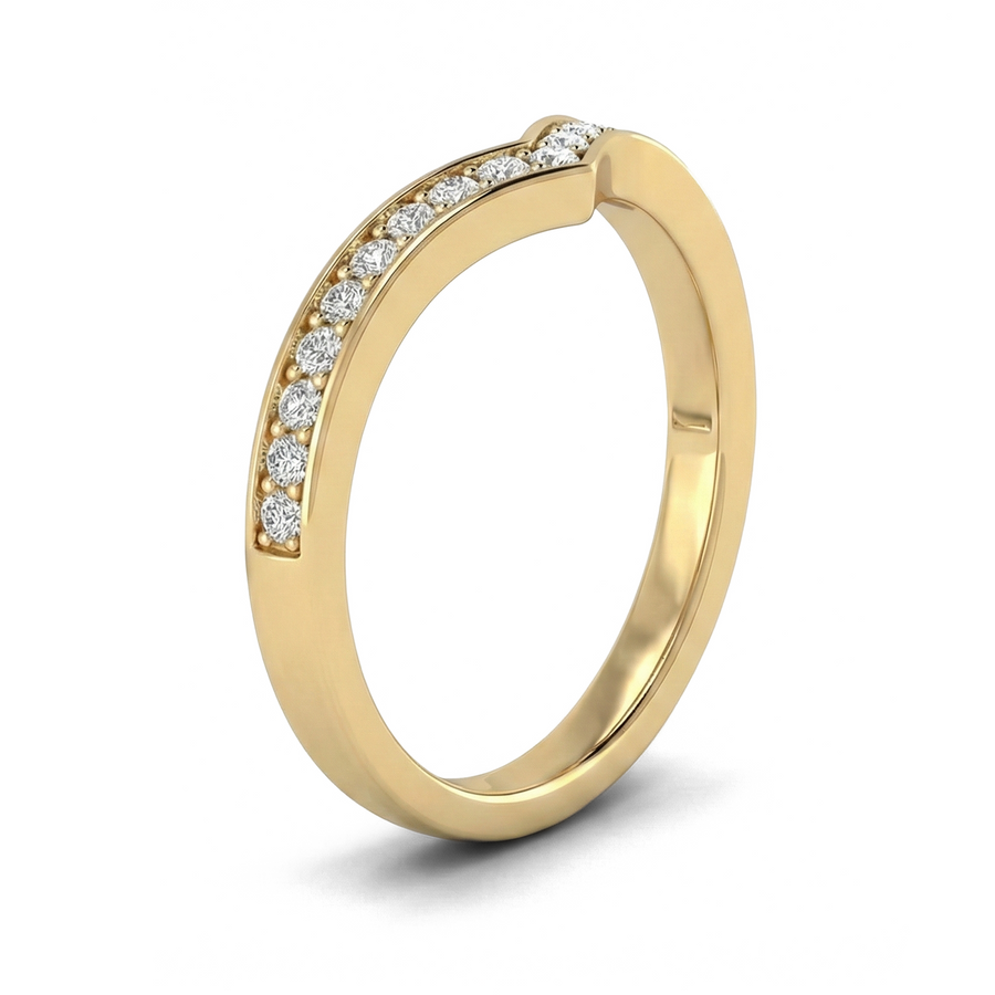Load image into Gallery viewer, Half Eternity Chevron Pavé Round Diamond Wedding Ring in Gold or Platinum
