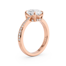 Load image into Gallery viewer, LUCCE Low setting with Bead Bright Channel Pavé Diamond and Gemstone Engagement Ring with Oval Center Stone in Gold or Platinum
