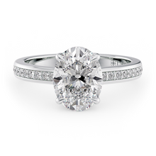 Load image into Gallery viewer, LUCCE Low setting with Bead Bright Channel Pavé Diamond and Gemstone Engagement Ring with Oval Center Stone in Gold or Platinum
