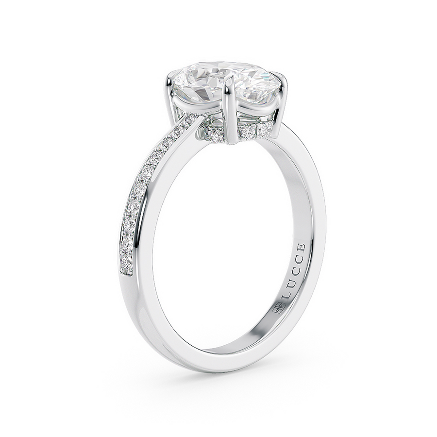 Load image into Gallery viewer, LUCCE Low setting with Bead Bright Channel Pavé Diamond and Gemstone Engagement Ring with Oval Center Stone in Gold or Platinum

