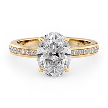 Load image into Gallery viewer, LUCCE Low setting with Bead Bright Channel Pavé Diamond and Gemstone Engagement Ring with Oval Center Stone in Gold or Platinum
