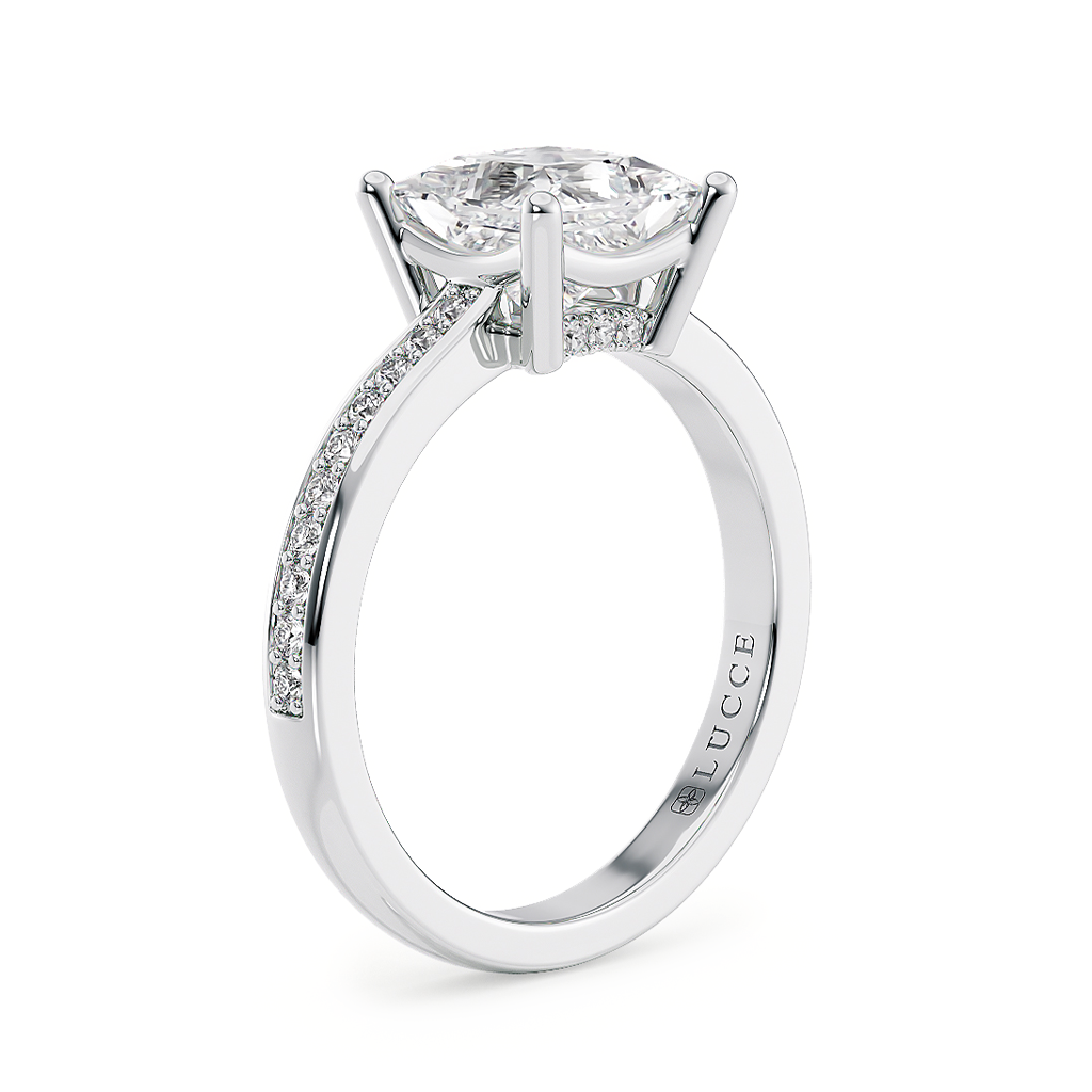 Load image into Gallery viewer, LUCCE Low setting with Bead Bright Channel Pavé Diamond and Gemstone Engagement Ring with Cushion Center Stone in Gold or Platinum
