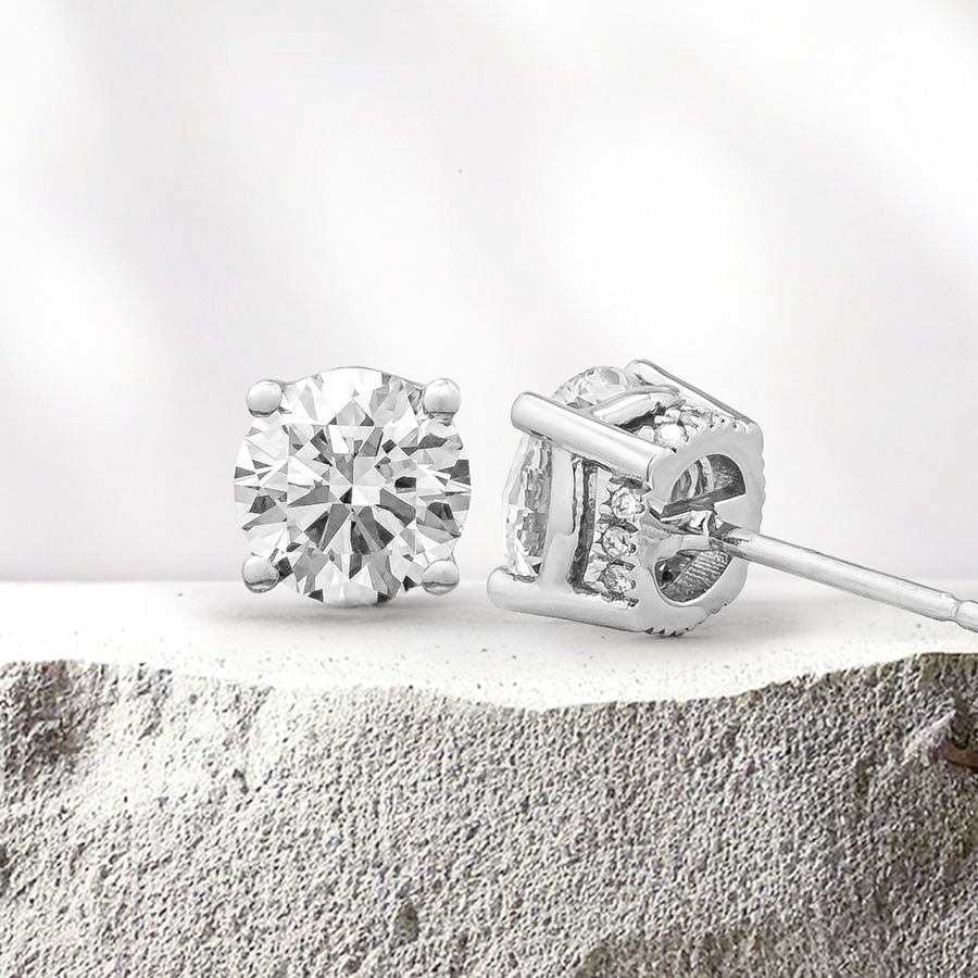 Load image into Gallery viewer, LUCCE KAELA™ Round Earrings Lab Diamond 3.11ctw (3.03ctw D VS1 Id IGI Center Stone) Platinum
