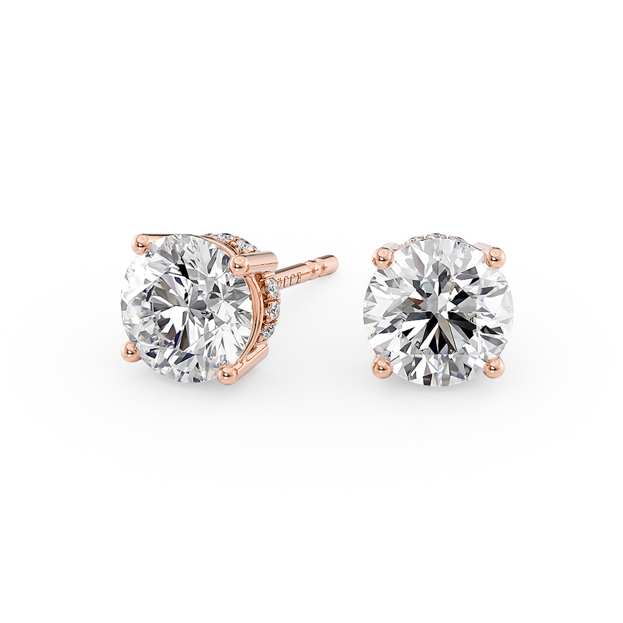 Load image into Gallery viewer, Round Cut Diamond Stud Earrings with Hidden Halo in Gold or Platinum 
Philippines
