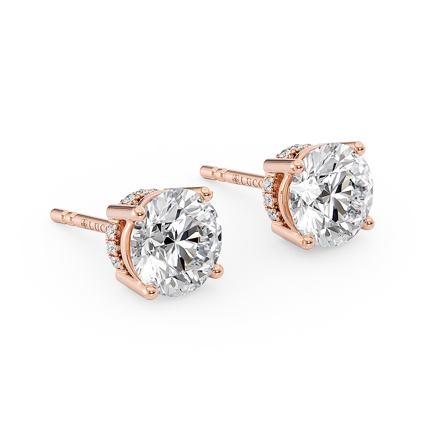 Load image into Gallery viewer, Round Cut Diamond Stud Earrings with Hidden Halo in Gold or Platinum 
Philippines
