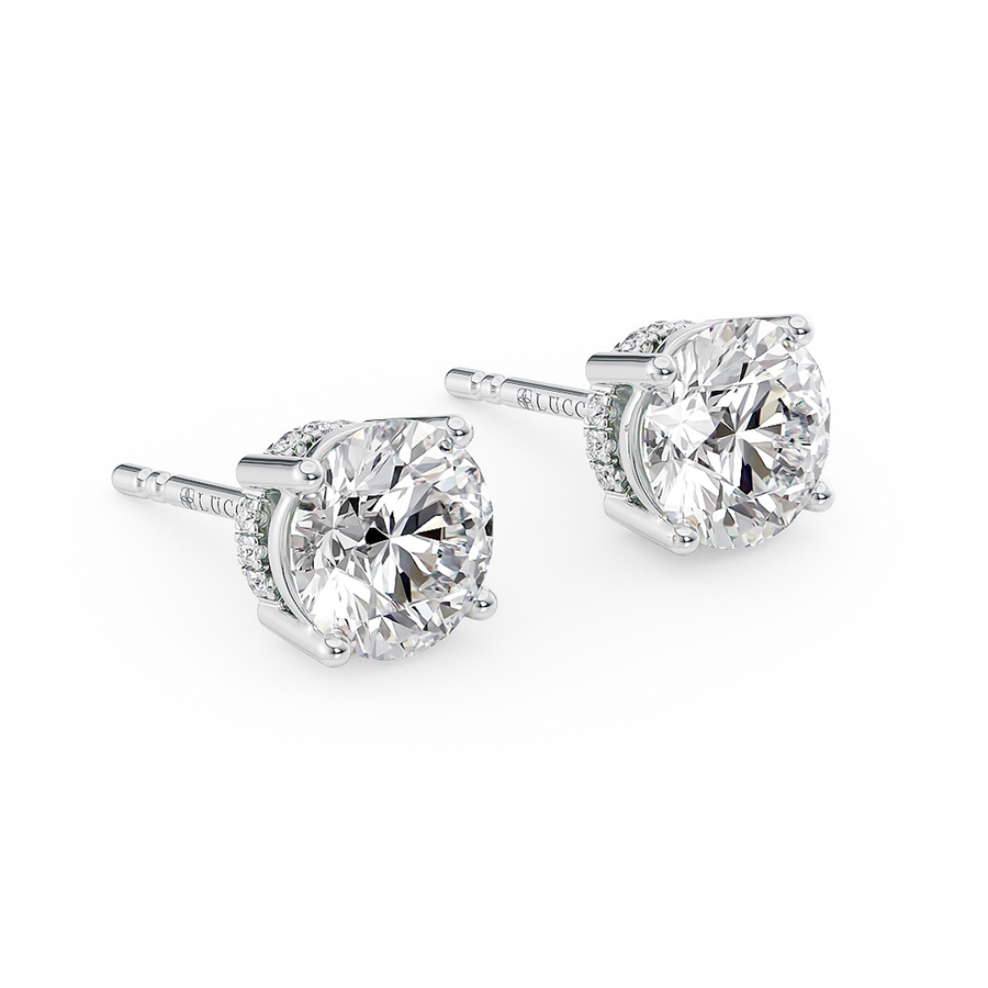 Load image into Gallery viewer, Round Cut Diamond Stud Earrings with Hidden Halo in Gold or Platinum 
Philippines
