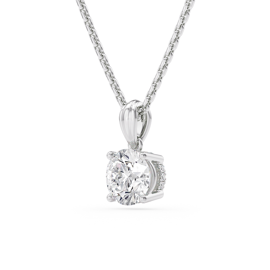 Load image into Gallery viewer, LUCCE Low Setting Round Diamond with Hidden Accents Pendant Necklace in Gold or Platinum
