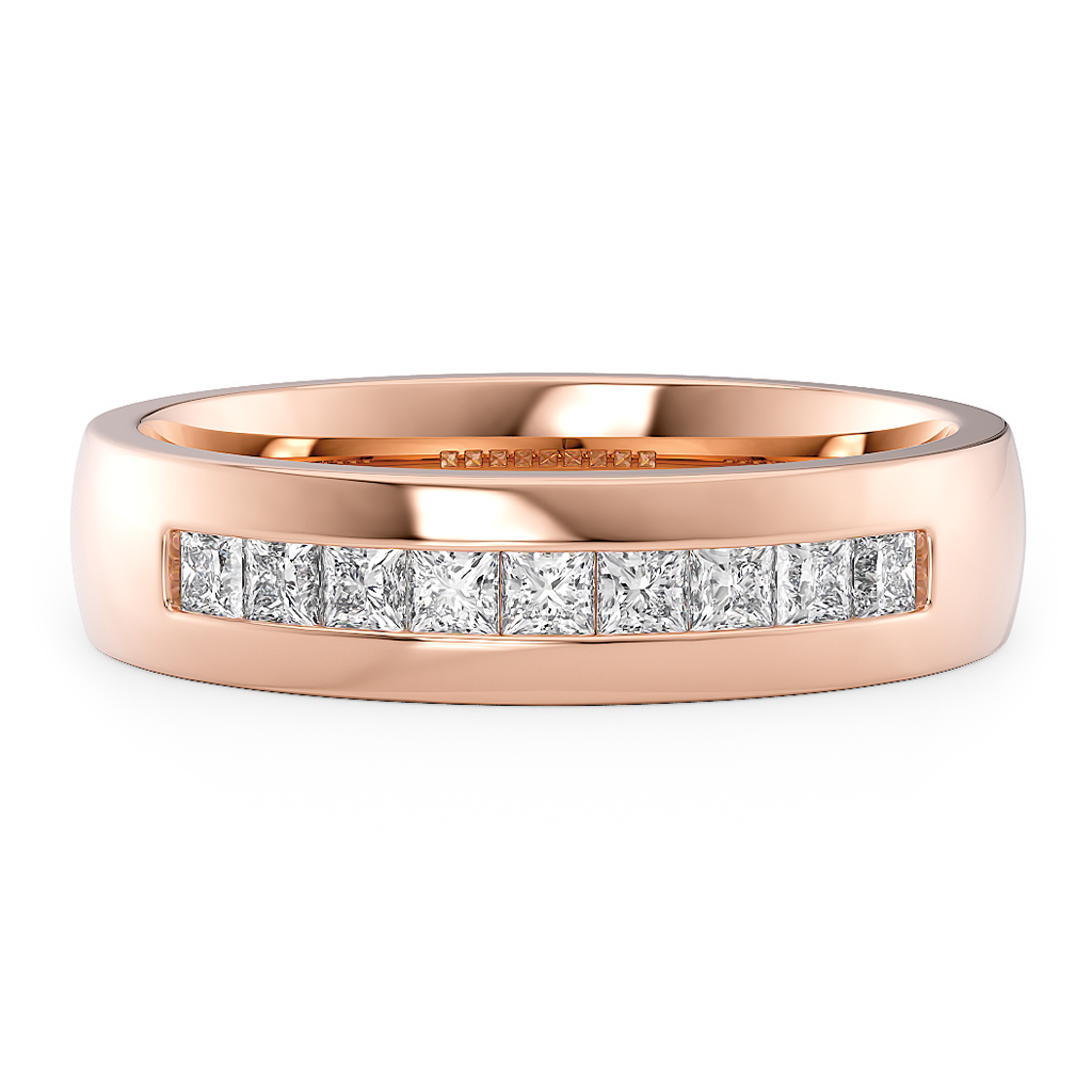 Load image into Gallery viewer, LUCCE Semi-Domed Unisex Wedding Ring with Princess Cut Diamonds on Gold or Platinum
