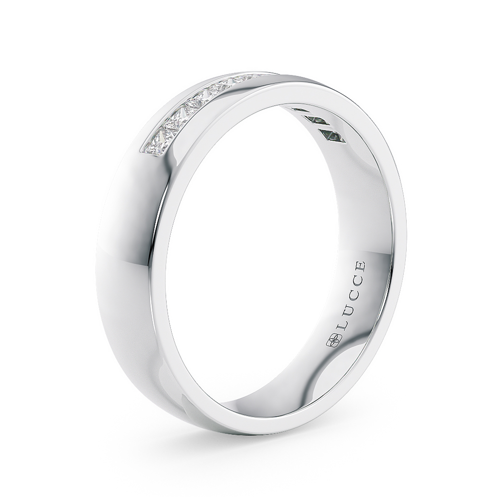 Load image into Gallery viewer, LUCCE Semi-Domed Unisex Wedding Ring with Princess Cut Diamonds on Gold or Platinum
