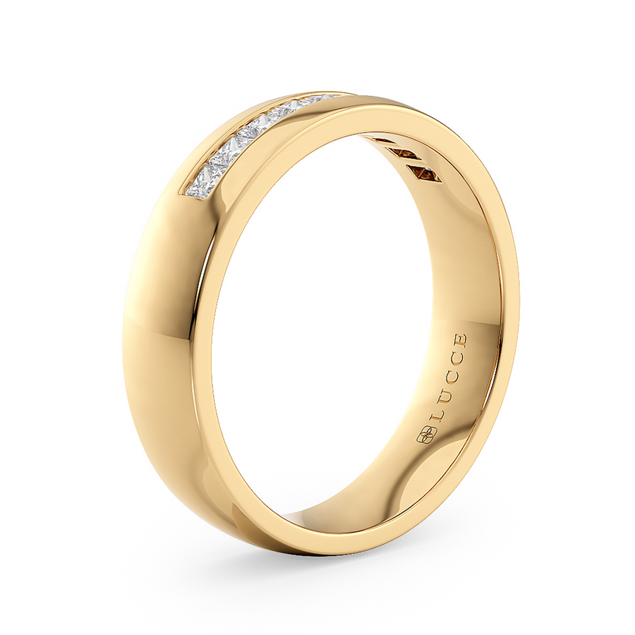 Load image into Gallery viewer, LUCCE Semi-Domed Unisex Wedding Ring with Princess Cut Diamonds on Gold or Platinum
