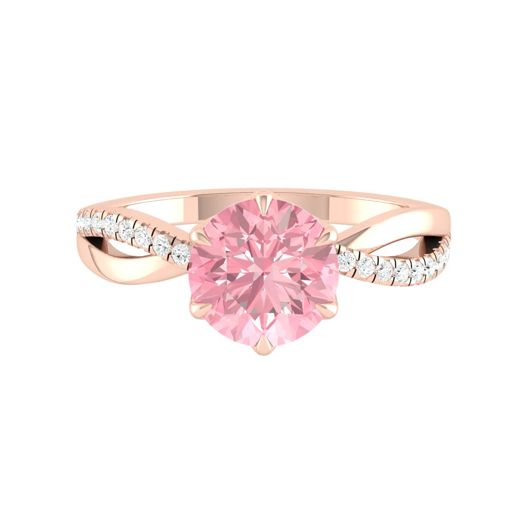 Pink Diamond Engagement Ring with Infinity Pavé Band