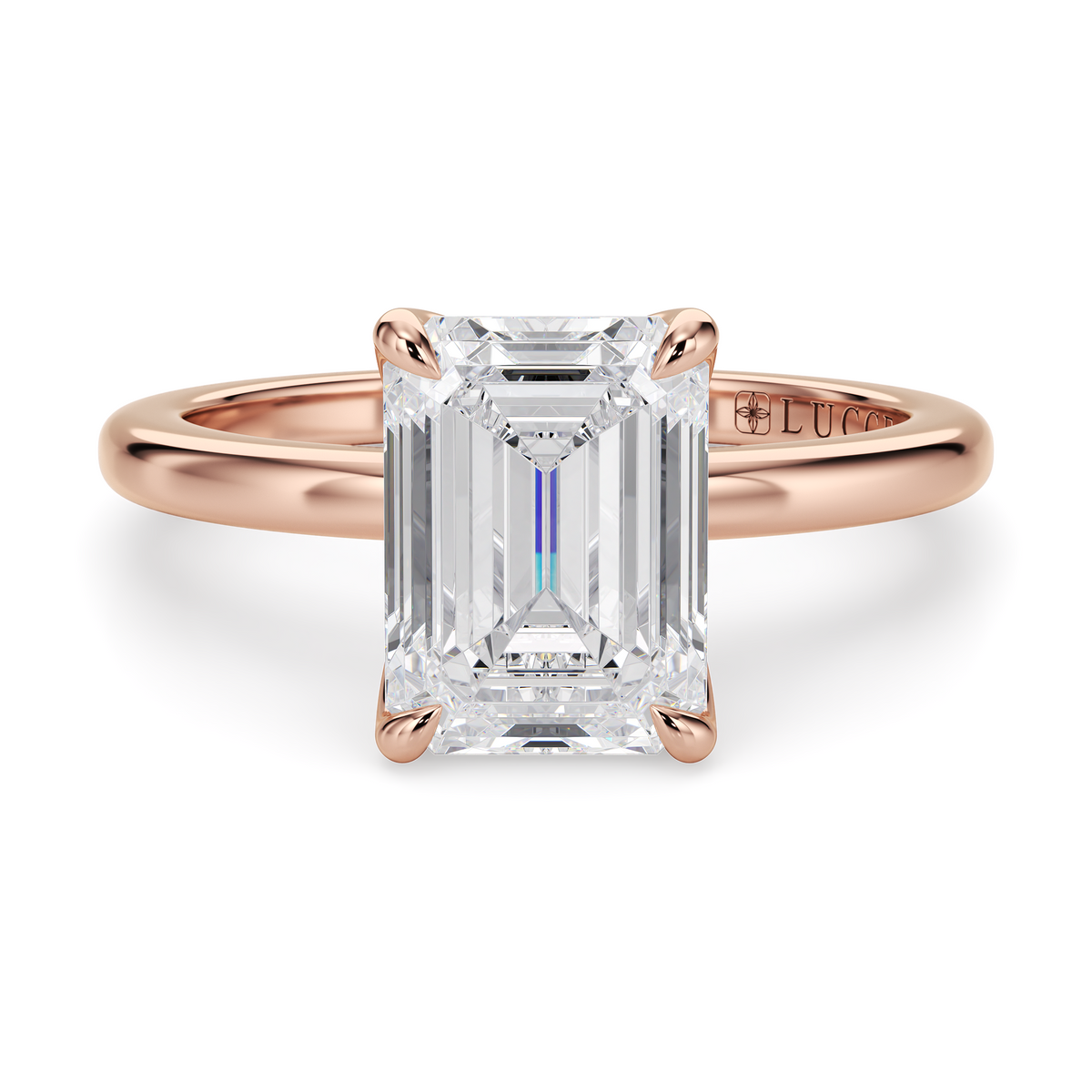 Load image into Gallery viewer, LUCCE Solitaire Emerald Diamond Engagement Ring with Petal Prongs in Gold or Platinum
