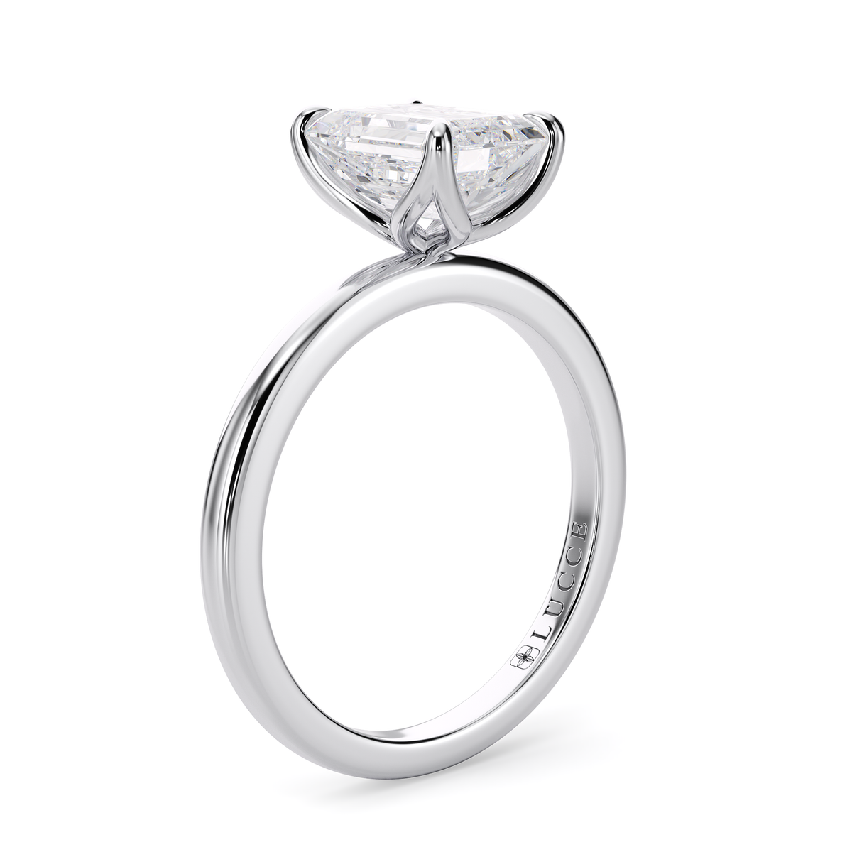 Load image into Gallery viewer, LUCCE Solitaire Emerald Diamond Engagement Ring with Petal Prongs in Gold or Platinum
