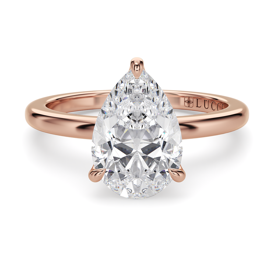 Load image into Gallery viewer, LUCCE Solitaire Pear Diamond Engagement Ring with Hidden Halo and Petal Prongs in Gold or Platinum
