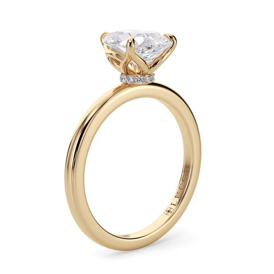 Load image into Gallery viewer, LUCCE Solitaire Pear Diamond Engagement Ring with Hidden Halo and Petal Prongs in Gold or Platinum
