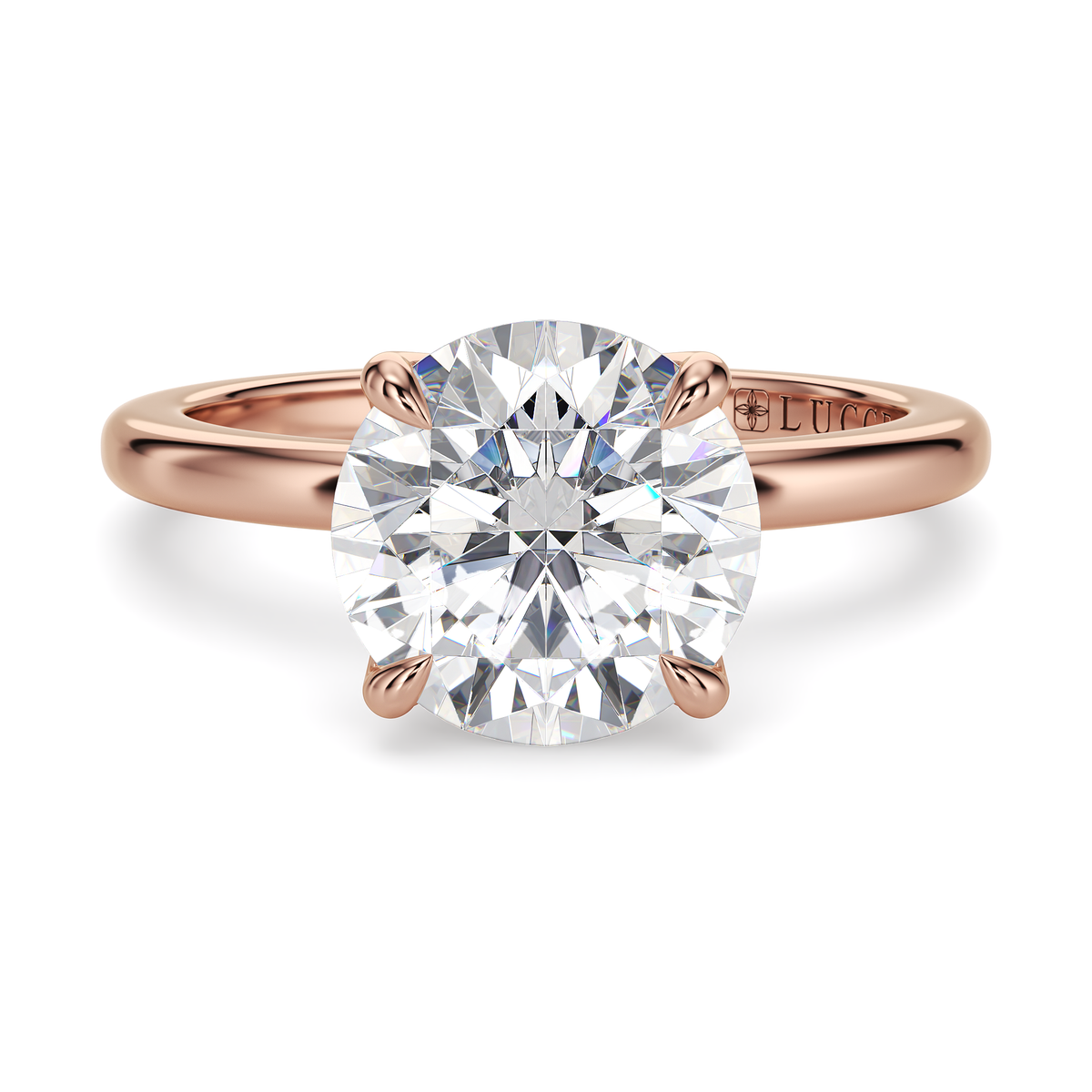 Load image into Gallery viewer, LUCCE Solitaire Round Diamond Engagement Ring with Hidden Halo and  Petal Prongs in Gold or Platinum
