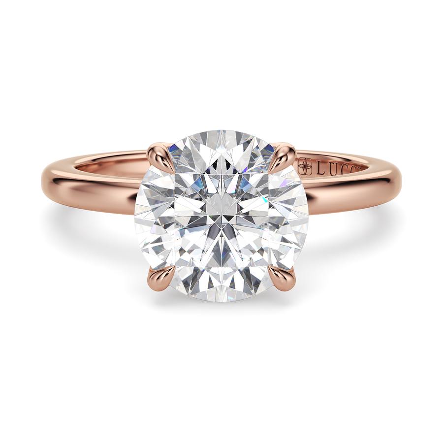 Load image into Gallery viewer, LUCCE Solitaire Round Diamond Engagement Ring with Hidden Halo and  Petal Prongs in Gold or Platinum
