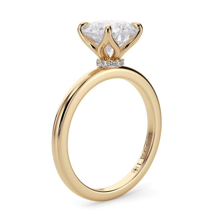 Load image into Gallery viewer, LUCCE Solitaire Round Diamond Engagement Ring with Hidden Halo and  Petal Prongs in Gold or Platinum
