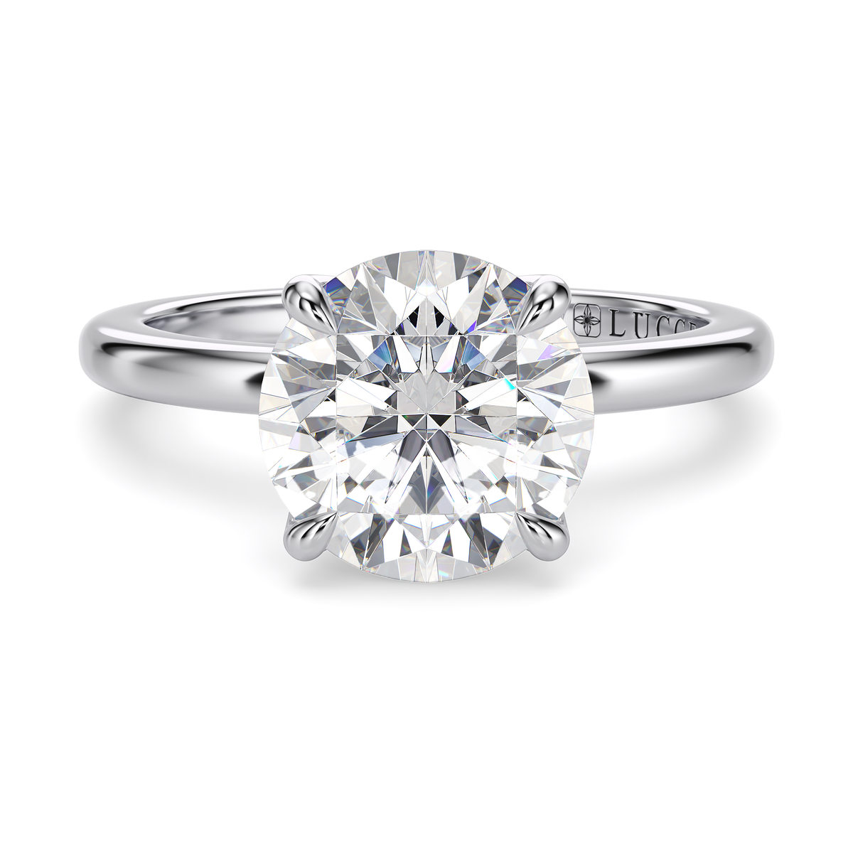 Load image into Gallery viewer, LUCCE Solitaire Round Diamond Engagement Ring with Hidden Halo and  Petal Prongs in Gold or Platinum

