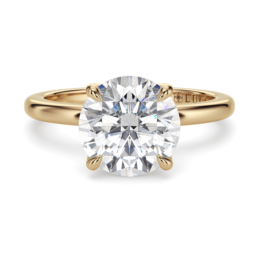 Load image into Gallery viewer, LUCCE Solitaire Round Diamond Engagement Ring with Hidden Halo and  Petal Prongs in Gold or Platinum

