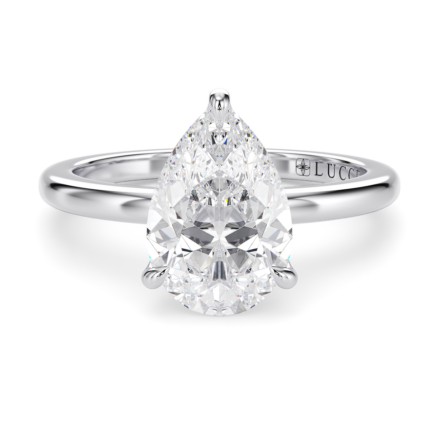 Load image into Gallery viewer, LUCCE Solitaire Pear Diamond Engagement Ring with Petal Prongs in Gold or Platinum
