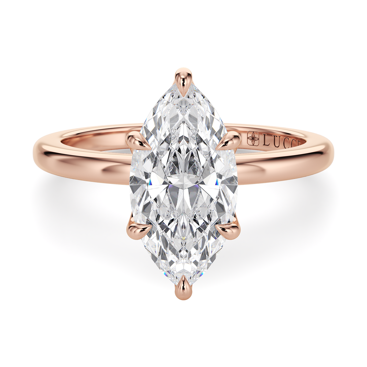 Load image into Gallery viewer, LUCCE Solitaire Marquise Diamond Engagement Ring with Petal Prongs in Gold or Platinum
