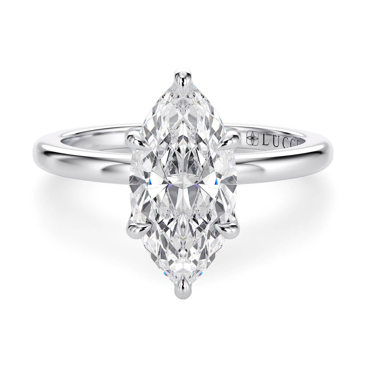 Load image into Gallery viewer, LUCCE Solitaire Marquise Diamond Engagement Ring with Petal Prongs in Gold or Platinum
