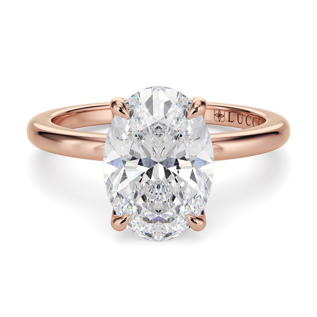 Load image into Gallery viewer, LUCCE Solitaire Oval Diamond Engagement Ring with Petal Prongs in Gold or Platinum
