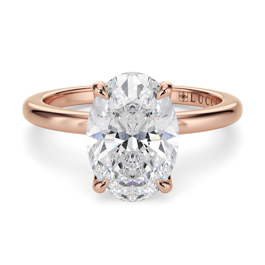 Load image into Gallery viewer, LUCCE Solitaire Oval Diamond Engagement Ring with Petal Prongs in Gold or Platinum
