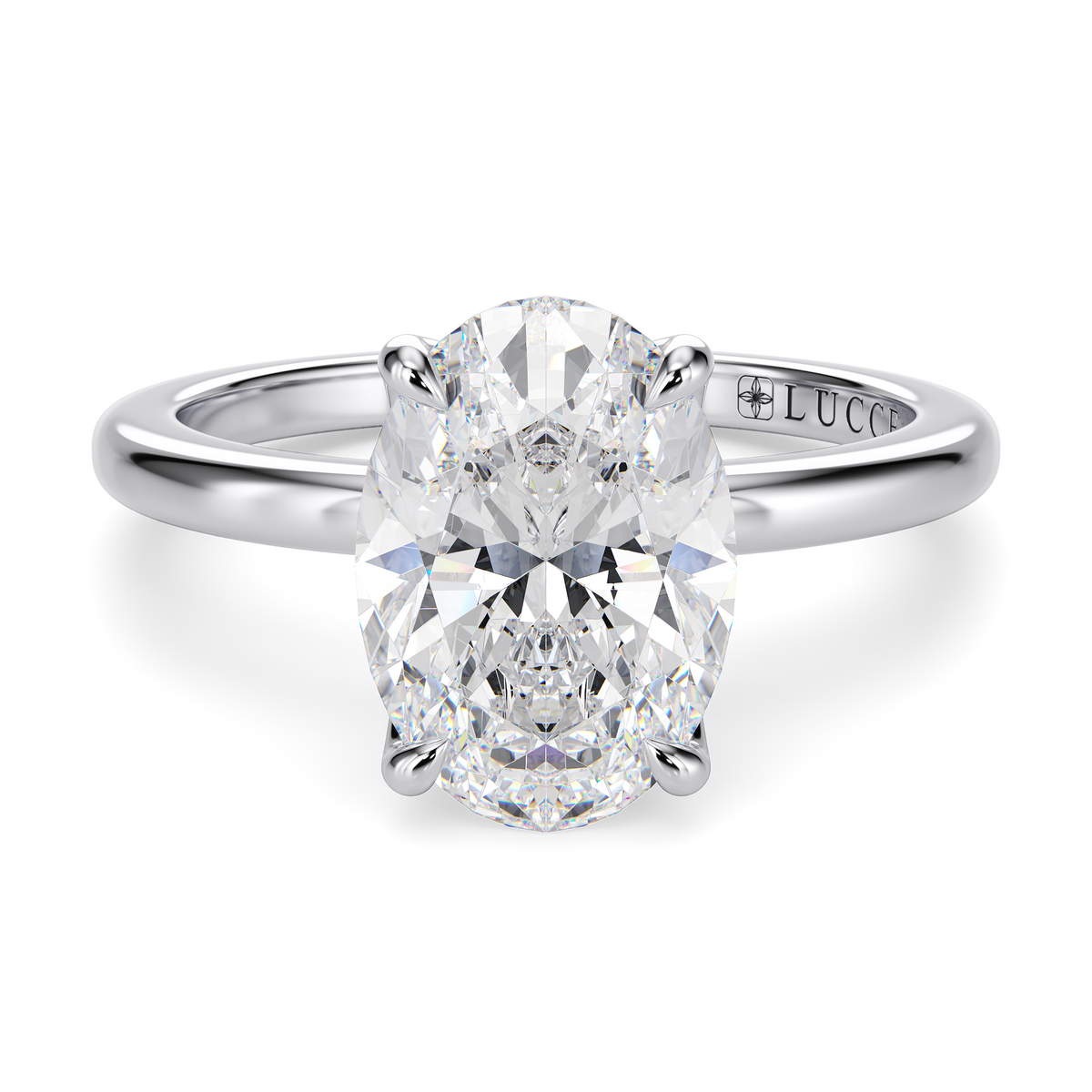 Load image into Gallery viewer, LUCCE Solitaire Oval Diamond Engagement Ring with Petal Prongs in Gold or Platinum
