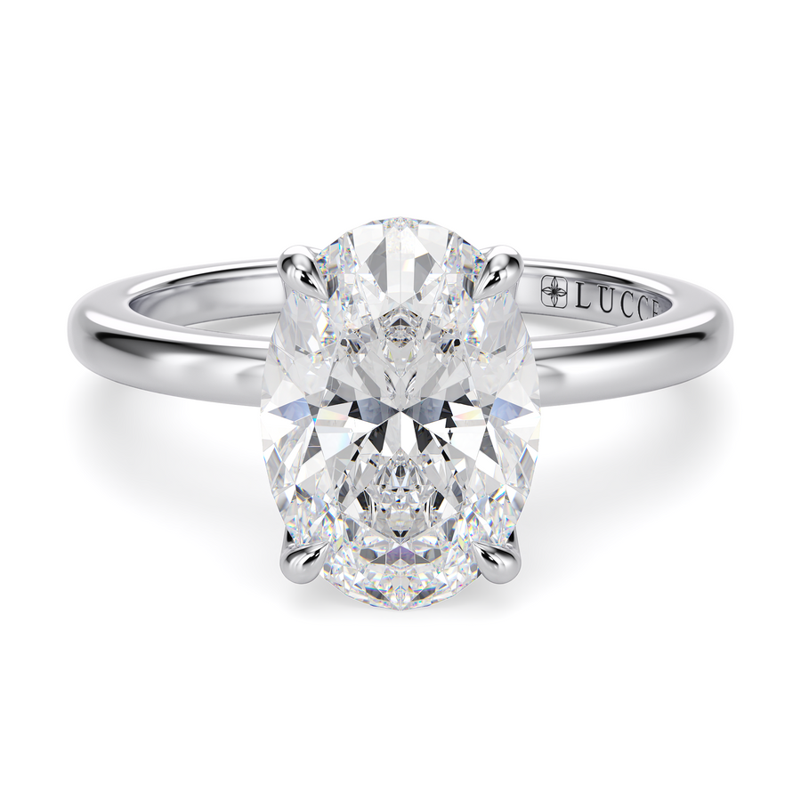 Load image into Gallery viewer, LUCCE Solitaire Oval Diamond Engagement Ring with Petal Prongs in Gold or Platinum
