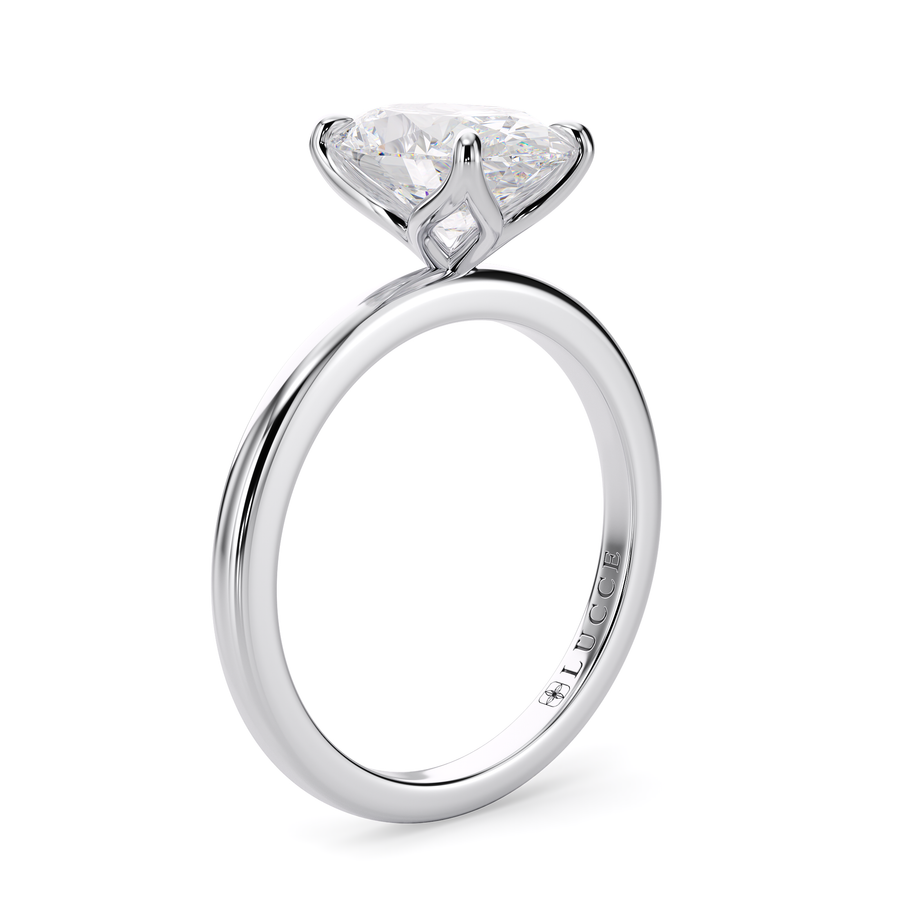 Load image into Gallery viewer, LUCCE Solitaire Oval Diamond Engagement Ring with Petal Prongs in Gold or Platinum
