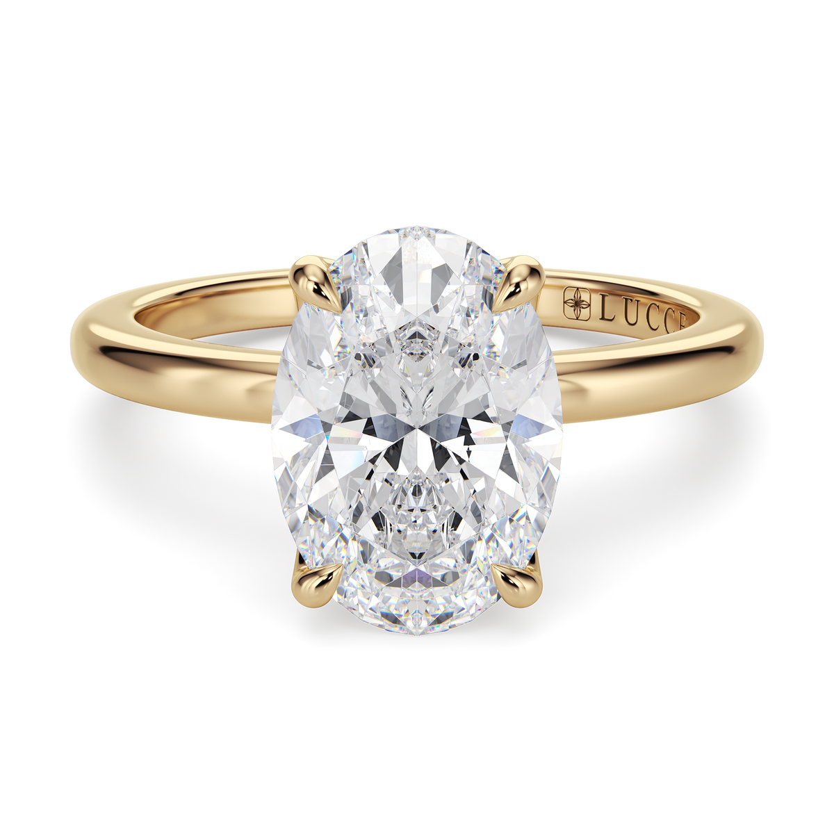 Load image into Gallery viewer, LUCCE Solitaire Oval Diamond Engagement Ring with Petal Prongs in Gold or Platinum

