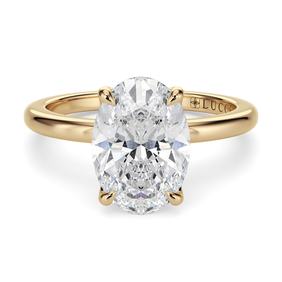 Load image into Gallery viewer, LUCCE Solitaire Oval Diamond Engagement Ring with Petal Prongs in Gold or Platinum
